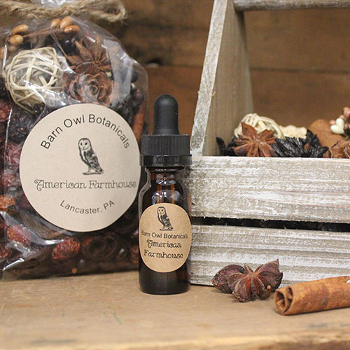 bag and dropper of scented oil and potpourri
