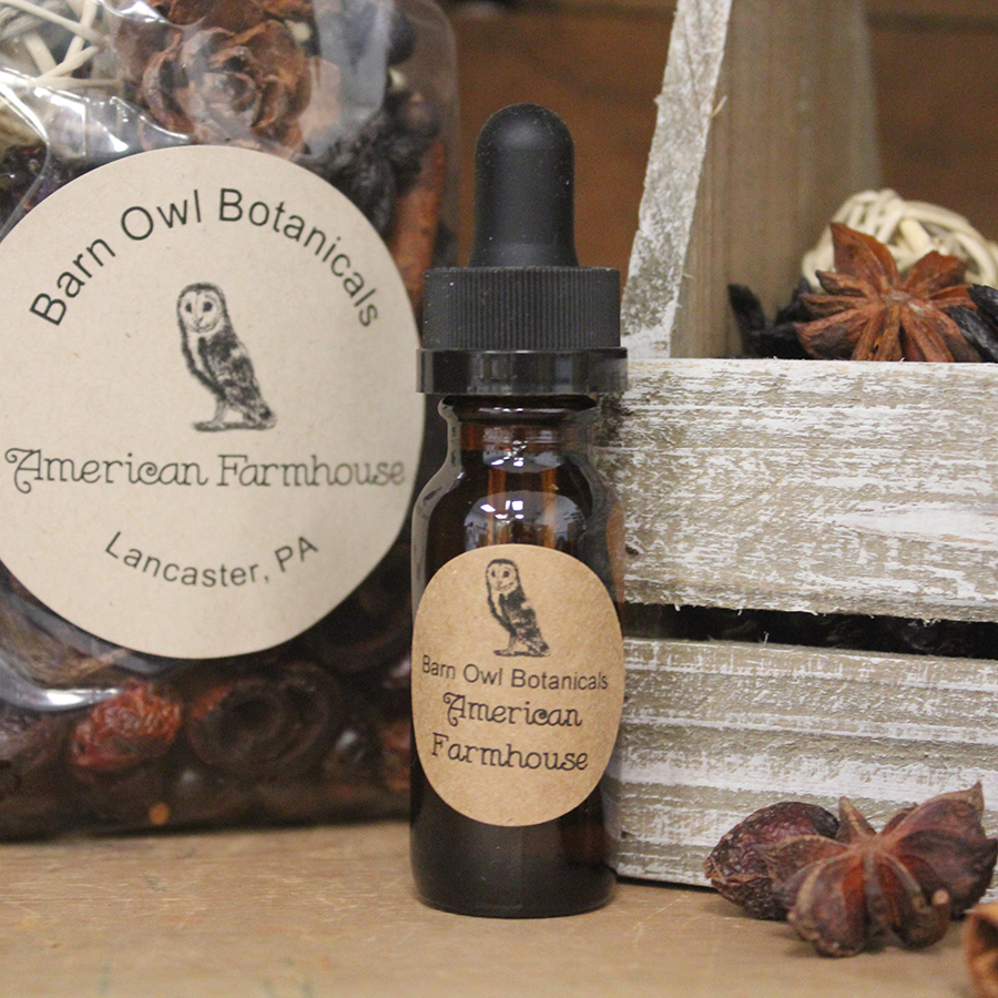 american farmhouse scented oil with potpourri in background